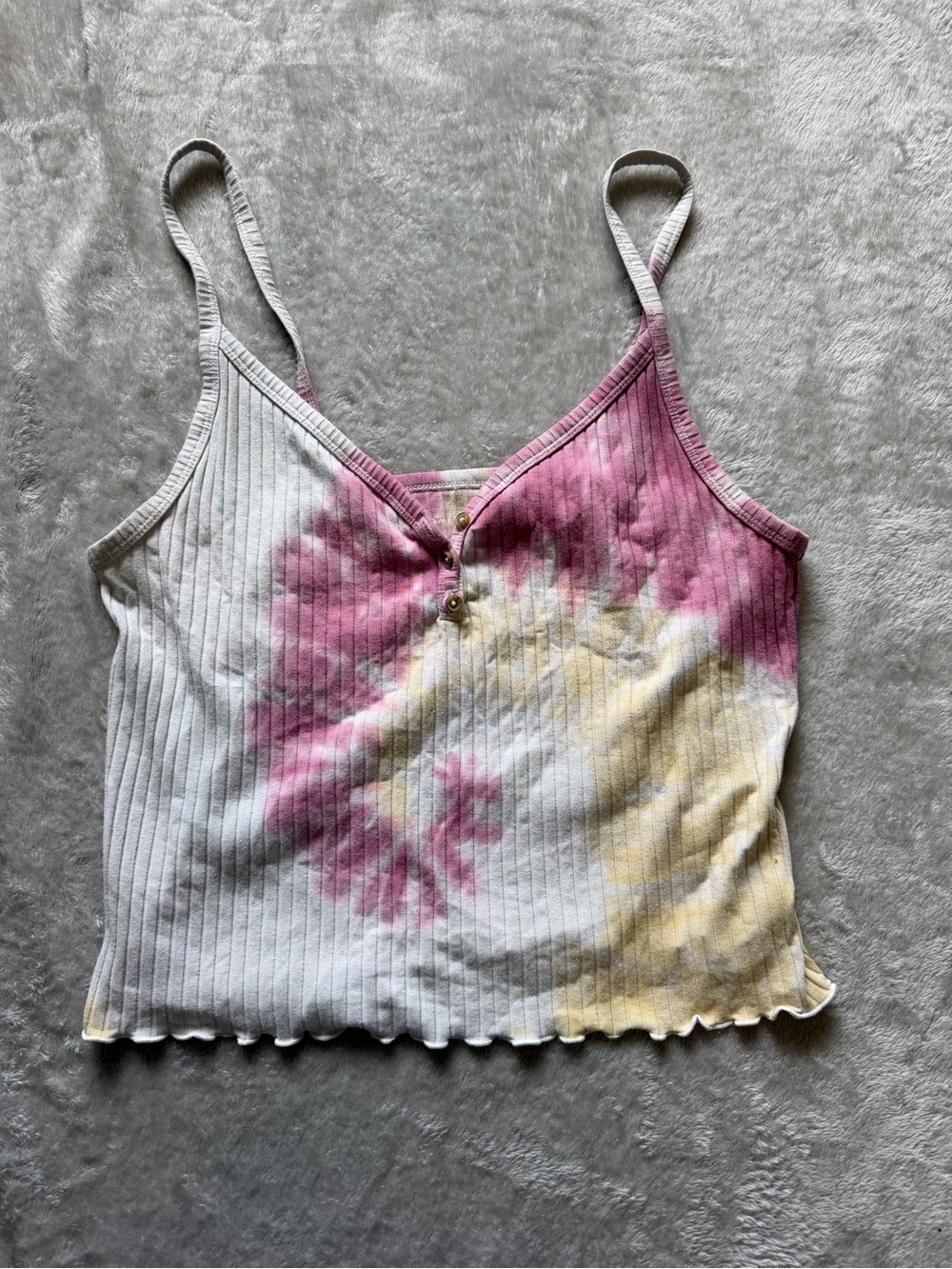 American Eagle Outfitters Ribbed Tie-Dye V-Neck Camisole - Pink & Yellow